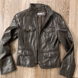 Kenneth Cole XS Chocolate Leather Moto Jacket